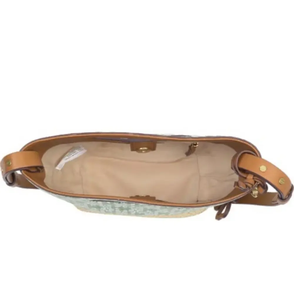 LUCKY BRAND Azon Leather/Raffia Crossbody Bag Green Tan NEW - Picture 3 of 10